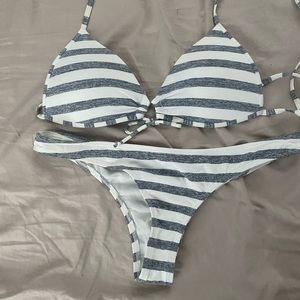 Grey and white striped bikini set!